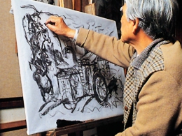 原寸大の下絵を描き、渋紙にはりつける。